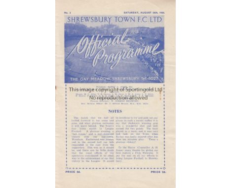 SHREWSBURY TOWN      Home programme for their first season in the League v. Lincoln City 26/8/1950, slightly creased and rust