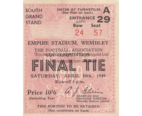 1949 CUP FINAL   Match ticket, 1949 FA Cup Final ticket, South Grand Stand Seat, Wolves v Leicester.  Good