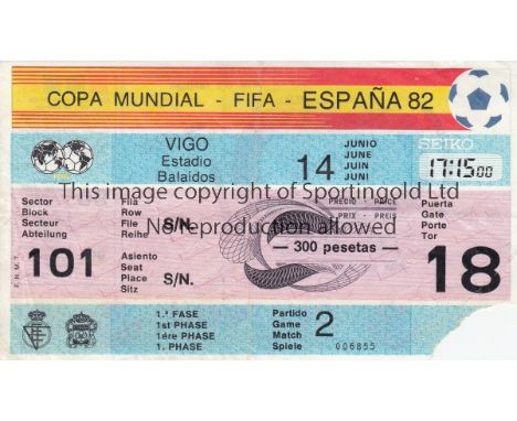 WORLD CUP 1982     Original ticket for Italy v Poland at Estadio Balaidos, Vigo, Match 2 14th June. Very slightly creased.   