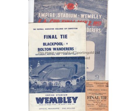 1953 CUP FINAL    Official programme, ticket and songsheet for the 1953 Cup Final, Blackpool v Bolton, programme has score no
