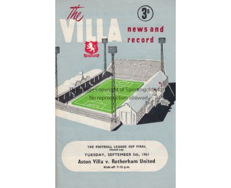 LEAGUE CUP FINAL   Programme for the 2nd Leg of the first ever League Cup Final  Aston Villa v Rotherham United September 5th