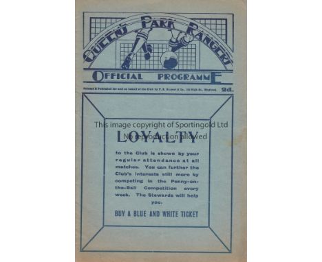 QPR   Programme  Queen's Park Rangers Reserves v Swansea Town Reserves 27th April 1929. Light vertical fold with some rusting