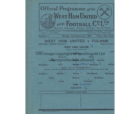WEST HAM 46/7   Five West Ham home programmes, 46/7 season, all League, v Fulham (first post-war home), Leicester, Millwall, 