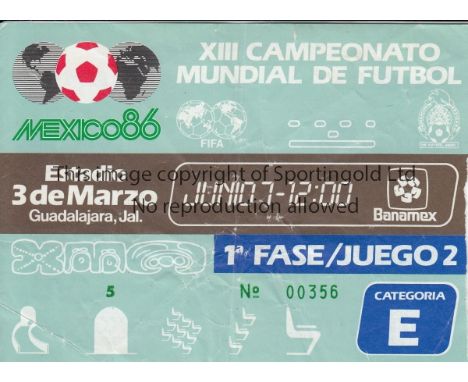 WORLD CUP 1986     Original ticket for Northern Ireland v Spain at Estadio 3 de Marzo, Guadalajara, 1st phase / Match 2. Slig