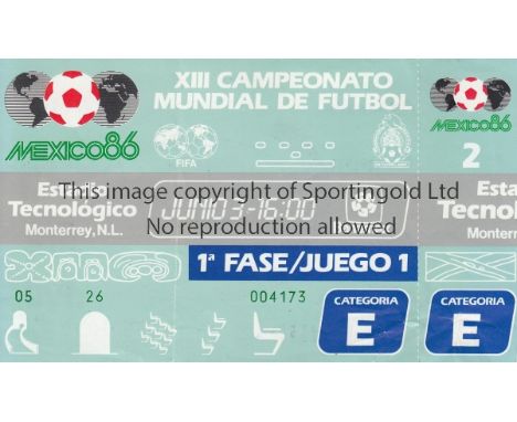 WORLD CUP 1986     Original unused ticket for England v Portugal at Estadio Technologico, Monterrey, 1st phase / Match 1, 3rd