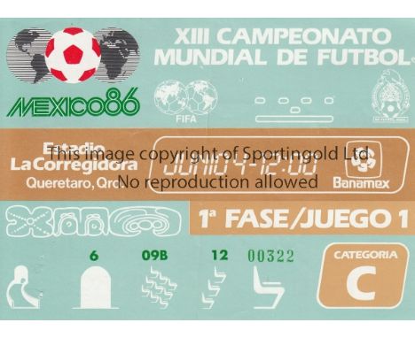 WORLD CUP 1986     Original ticket for Uruguay v West Germany at Estadio La Corregidora, Queretaro, 1st phase / Match 1, 4th 
