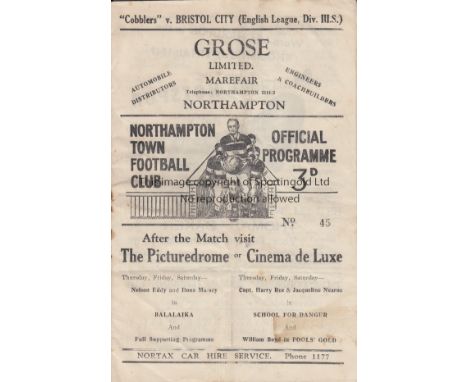 NORTHAMPTON   Programme Northampton Town v Bristol City 24th January 1948. 8 Bristol City signatures all in pencil. Light rus