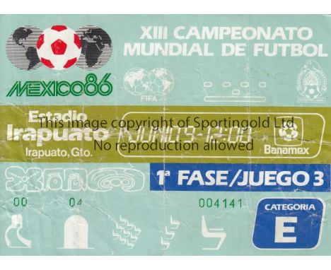 WORLD CUP 1986     Original ticket for Soviet Union v Canada at Estadio Irapuato, 1st phase / Match 3, 9th June. Heavily crea
