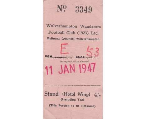 WOLVES - ROTHERHAM 47    Match ticket Wolves v Rotherham, 11/1/47, FA Cup, Hotel Wing Stand ticket, opponents not named but d