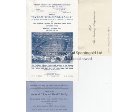 EVE OF FINAL   Programme and ticket for the Eve of Final Rally 3rd May 1957 at St Pancras Town Hall, London to honour the off