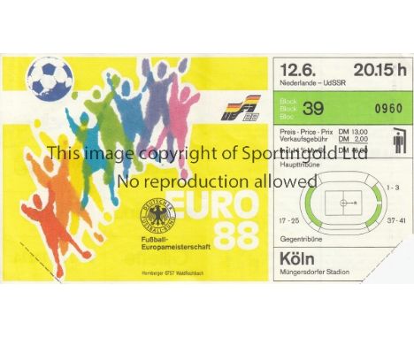 EURO 1988     Original ticket for Holland v USSR 12/6/1988 in Cologne. Slightly creased.   Generally good