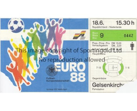 EURO 1988     Original ticket for Republic of Ireland v Holland 18/6/1988 in Gelsenkirchen. Slightly creased.   Generally goo