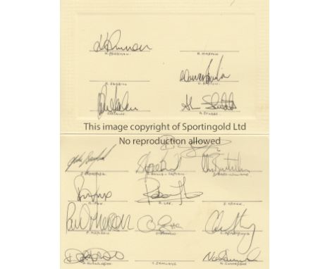 ENGLAND AUTOGRAPHS    White foldover card signed by 15 members of the England "B" squad v Northern Ireland, 10/5/94 at Hillsb