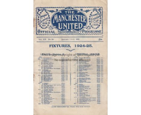 MANCHESTER UNITED V CHELSEA / STOKE CITY 1925       Joint issue programme for 2 United home League matches v. Chelsea 1/1/192