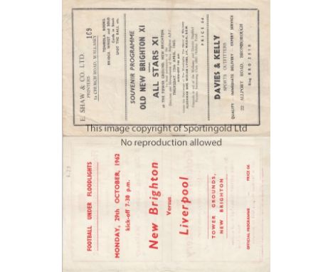 NEW BRIGHTON / LIVERPOOL      Two New Brighton home programmes v. Liverpool 29/10/1962 Friendly, Liverpool played almost a fi