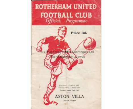 LEAGUE CUP FINAL   Programme for the 1st Leg of the first ever League Cup Final Rotherham United v Aston Villa August 22nd 19