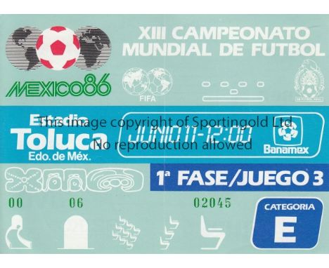 WORLD CUP 1986     Original ticket for Paraguay v Belgium at Estadio Toluca 1st phase / Match 3, 11th June. Very slight verti