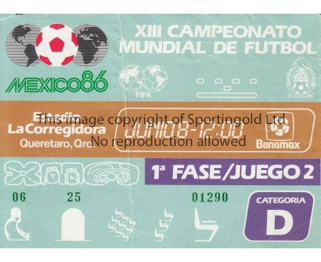WORLD CUP 1986     Original ticket for Scotland v West Germany at Estadio La Corregidora, Queretaro, 1st phase / Match 2, 8th