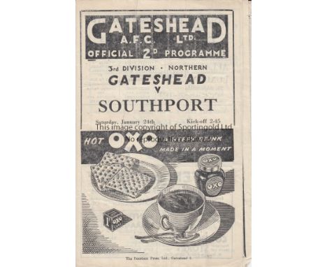 GATESHEAD   Programme Gateshead v Southport January 24th 1948. Light folds. No writing. Generally good   