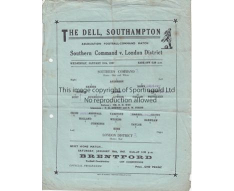 SOUTHAMPTON 47   Large single sheet Southampton programme on light blue paper, Southern Command v London District, score , ch