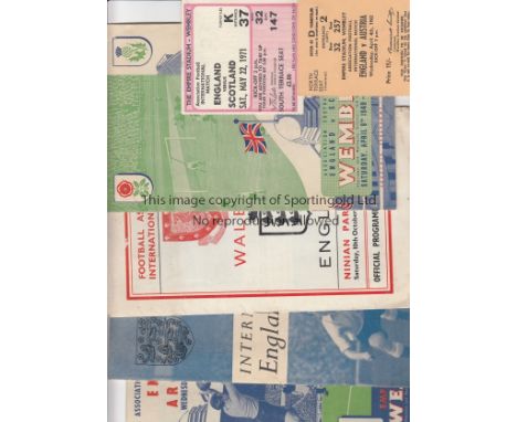 INTERNATIONAL FOOTBALL MISCELLANY        Small collection of 10 programmes, 2 tickets and 2 songsheets. England homes: Scotla