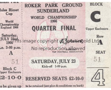 WORLD CUP 66- SUNDERLAND   Match ticket for Quarter Final played at Roker Park, Sunderland, 23/7/66, Soviet Union v Hungary, 