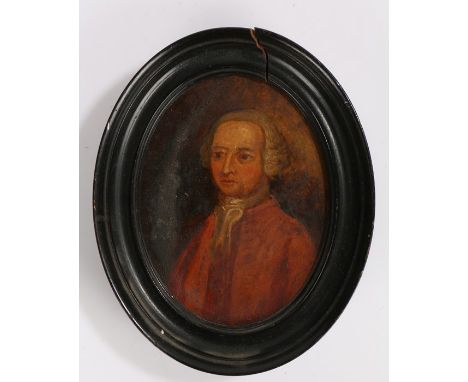 George III portrait miniature, of a gentleman wearing a white wig and with a red jacket, 10.5cm x 13cm including the frame 