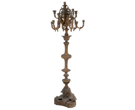 An Antique Continental Thirteen Branch Ornate Floor Standing Candelabra, Height approx. 160 cm 