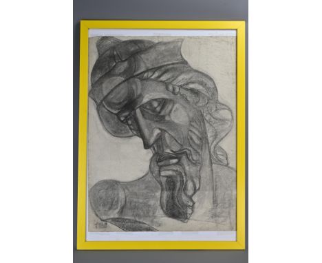 A Cubist Charcoal Portrait on paper, 1930s, possibly French. Artist unknown. Framed and glazed. Frame 73cm x 53cm Together wi