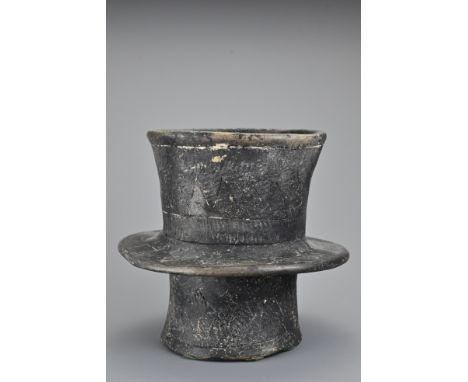 An unusual Chinese Neolithic burnished black pottery vessel, possibly Shang dynasty 13th -12th century BC. The thickly potted