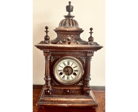 POLISHED CASED MANTLE CLOCK, NOT TESTED, APPROX 45cm HIGH