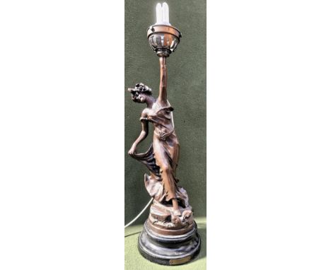 Vintage Spelter figure form table lamp. Approx. 58cms H
REASONABLE USED NO SHADE ELECTRIFIED ETC