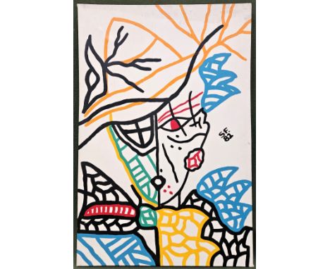1980's unframed abstract oil on canvas, initialled and dated 'SF 82'. Approx. 92 x 62cms
reasonable used condition needs a wi