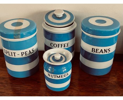 FOUR PIECES OF TG GREEN CORNISH WARE, LID NOT FITTING ON COFFEE