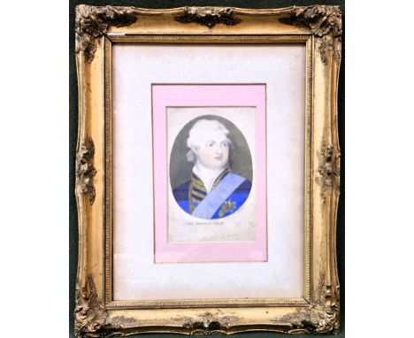Gilt framed oval watercolour portrait depicting King William IV 1830-37, signed in pencil. Approx. 21.5 X 14cms
reasonable us