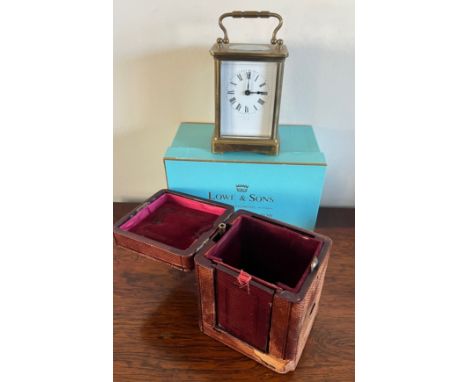LOWE &amp; SONS CARRIAGE CLOCK IN ORIGINAL LEATHER CASE
