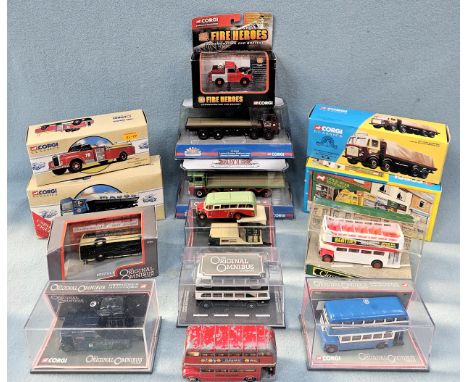 Quantity of Corgi various mostly boxed die cast vehicles Inc. Corgi Classics, Marques of Distinction, Original Omnibus, etc
a