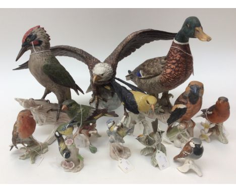 Goebel birds, large Bald eagle, large Mallard, large Woodpecker and nine medium  and smaller birds