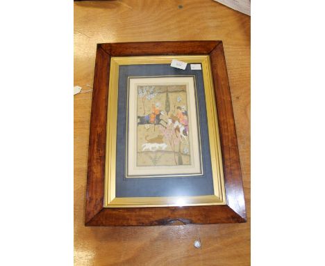 19th Century Indo-Persian manuscript leaf depicting figures on horseback hunting with spears, illuminated/heightened with gol