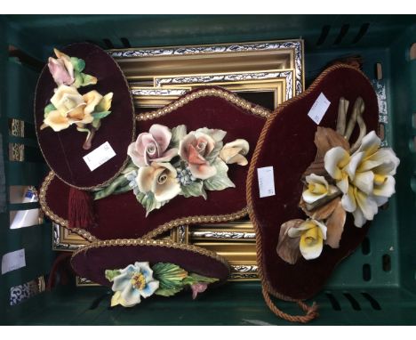 Framed ceramic pictures and Capo Di Monte wall plaques
