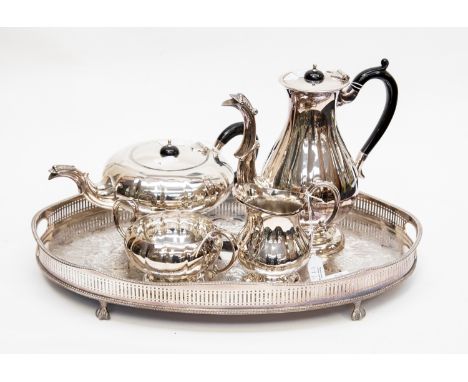 A Canadian Marlboro plate, four piece tea service (and copper) with added gallery tray