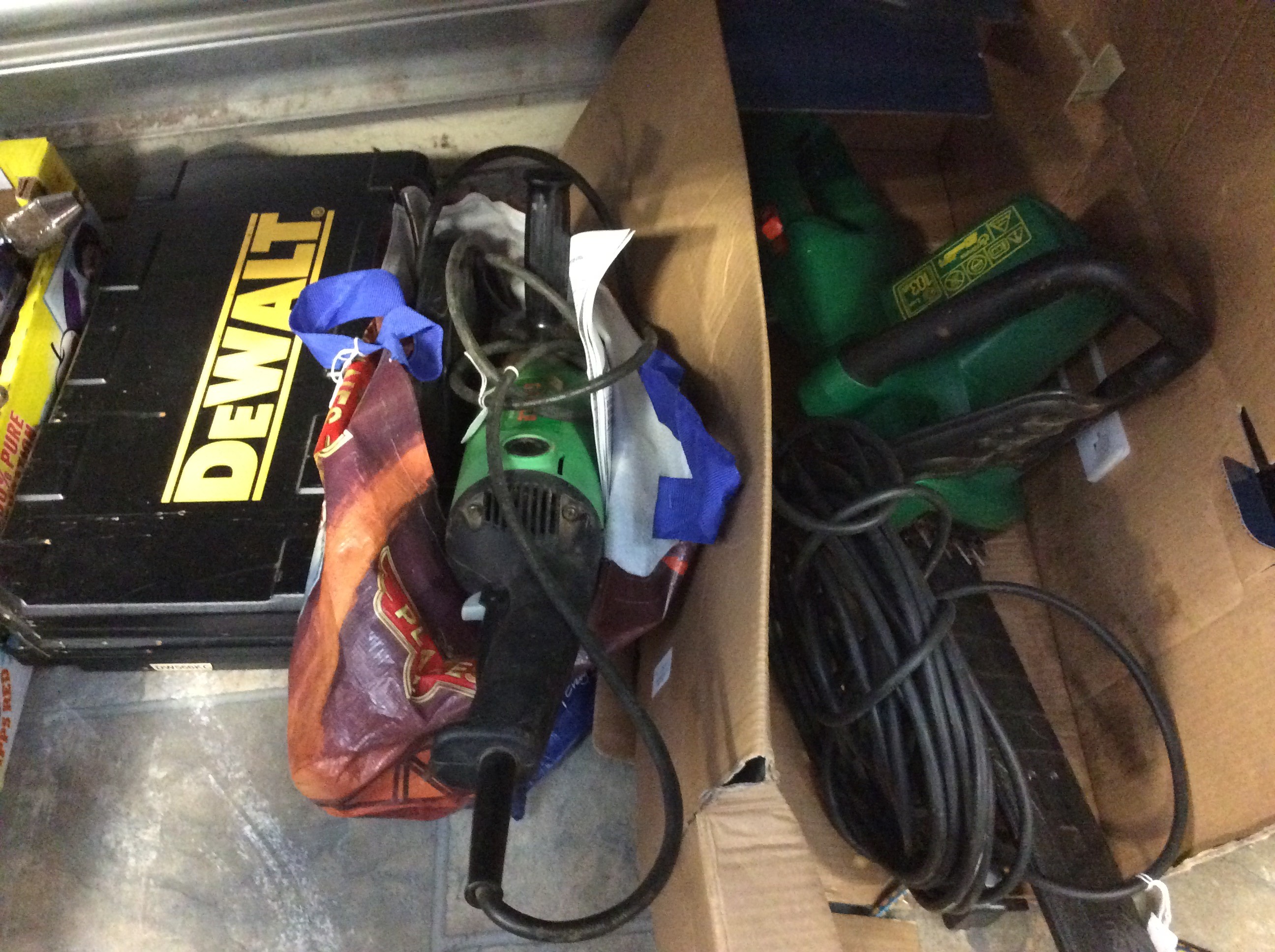 Power tools Bosch PBS 60 belt sander,, Black and Decker chain saw GK1640T, Hitachi G23SC2 Angle g