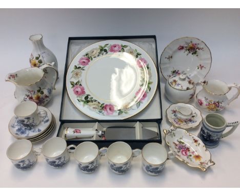 Royal Worcester for Maple and Co. London, six coffee cans, five saucers with Royal Crown Derby Posie pattern, also Abbeydale 