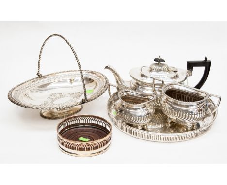 Early 20th Century tea service A1 grade on tray three piece with placed fruit basket and wine coaster 