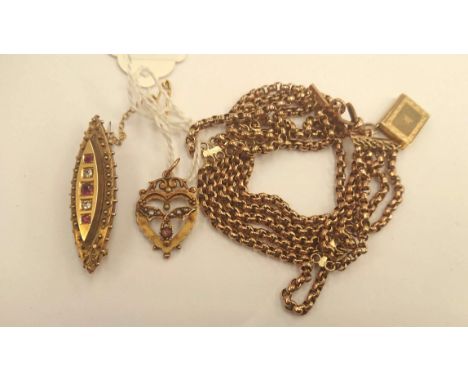 A 9ct gold mounted six strand fancy belcher bracelet, with lobster clasp with Bible charm (af) 15ct Chester hallmarked, Victo
