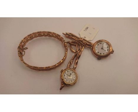 9 ct gold hallmarked ladies 1920's round faced wrist watch dial cracked (A/F) marked S&amp;Co to movement, and another 9 ct g