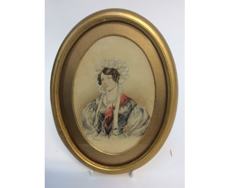 A Victorian watercolour of a half portrait of a lady by Wilton, Joan Oliver Stanhope, relative Rebecca Hope vendors Aunt