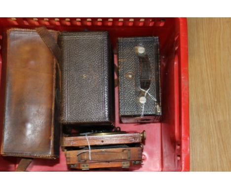 An Eastman Kodak number 4 cartridge camera with roll film back, plus a plate back complete with plates, in case together with