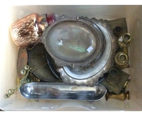 A set of balance scales, candlesticks, dishes etc