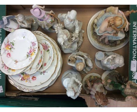 A quantity of Royal Crown Derby Posies pattern; quantity of ceramic figures including Capo Di Monte etc (one box)